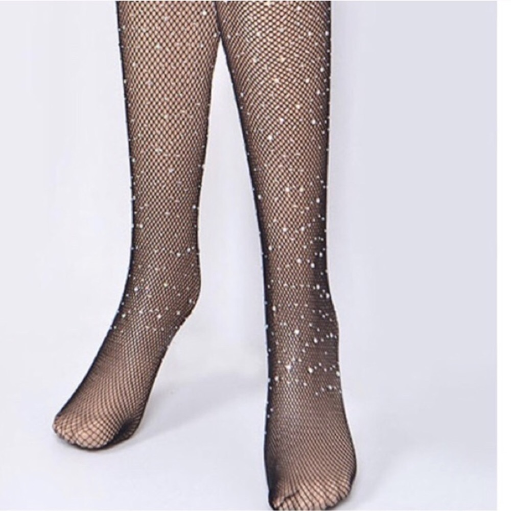 RHINESTONE Fishnet Stockings Nude Black Sexy